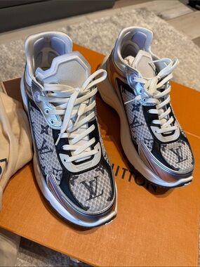 Louis Vuitton Run 55 Purple Silver and White Monogram Runaround Sneakers